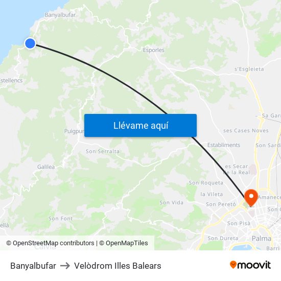 Banyalbufar to Velòdrom Illes Balears map