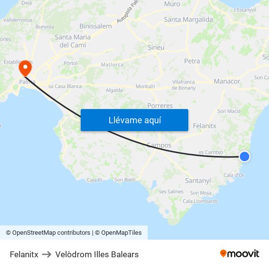 Felanitx to Velòdrom Illes Balears map