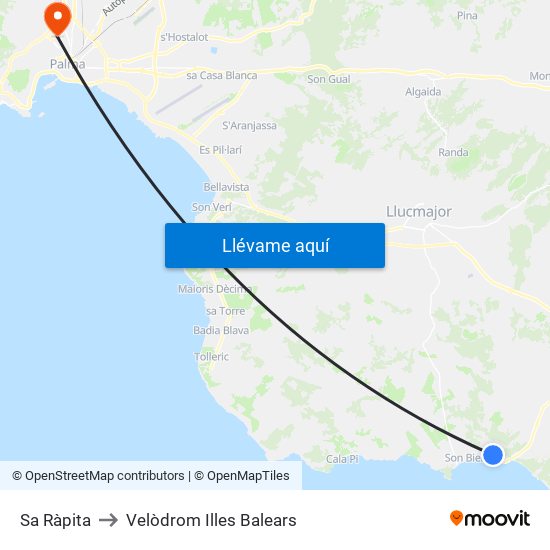 Sa Ràpita to Velòdrom Illes Balears map