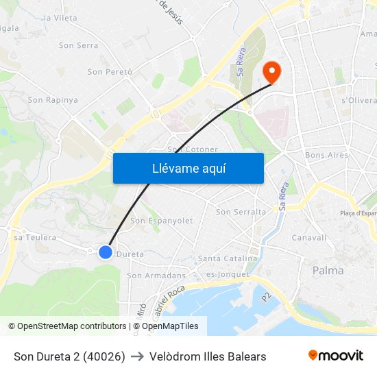 Son Dureta 2 (40026) to Velòdrom Illes Balears map