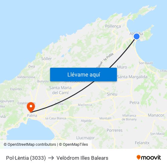 Pol·Lèntia (3033) to Velòdrom Illes Balears map