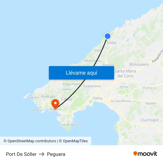 Port De Sóller to Peguera map