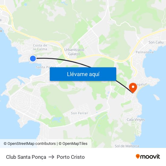 Club Santa Ponça to Porto Cristo map