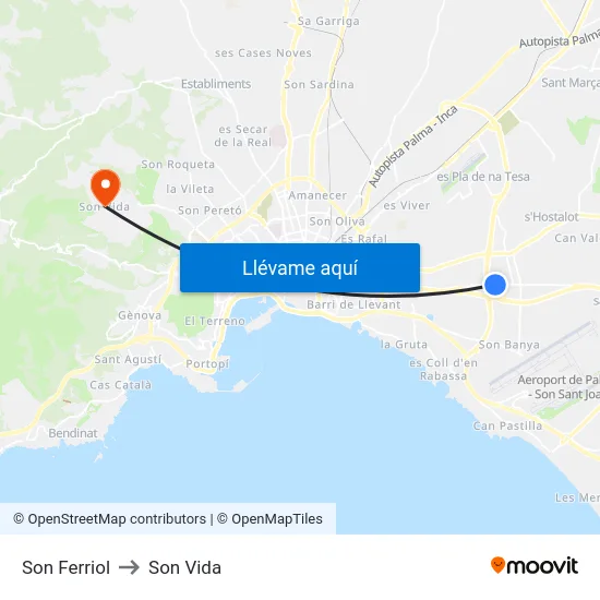 Son Ferriol to Son Vida map