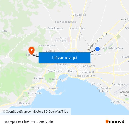 Verge De Lluc to Son Vida map