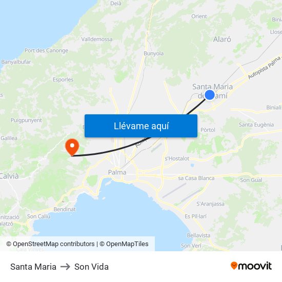 Santa Maria to Son Vida map
