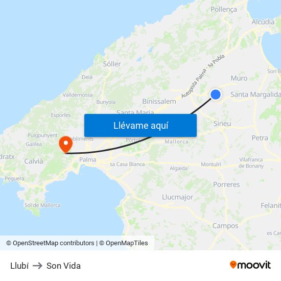 Llubí to Son Vida map