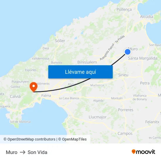 Muro to Son Vida map