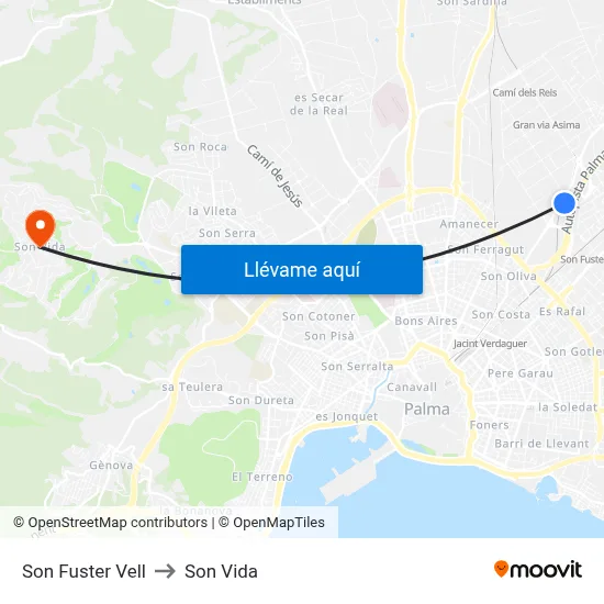 Son Fuster Vell to Son Vida map
