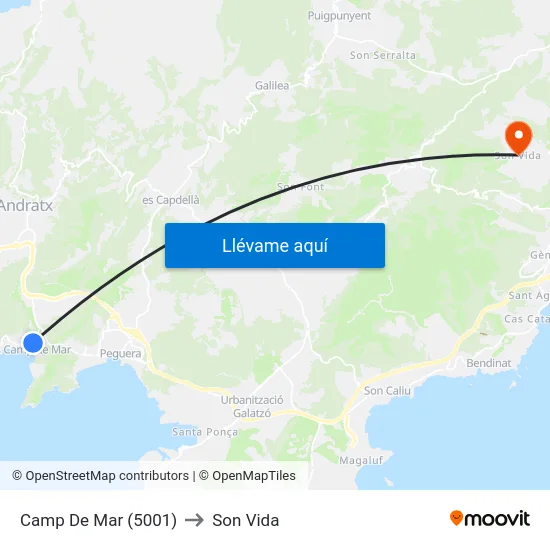 Camp De Mar (5001) to Son Vida map