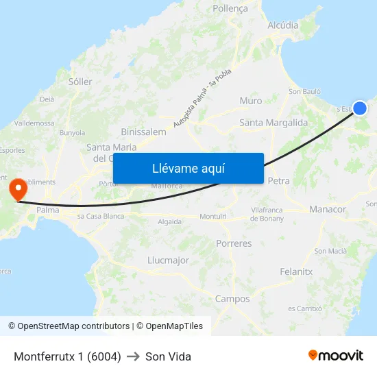 Montferrutx 1 (6004) to Son Vida map