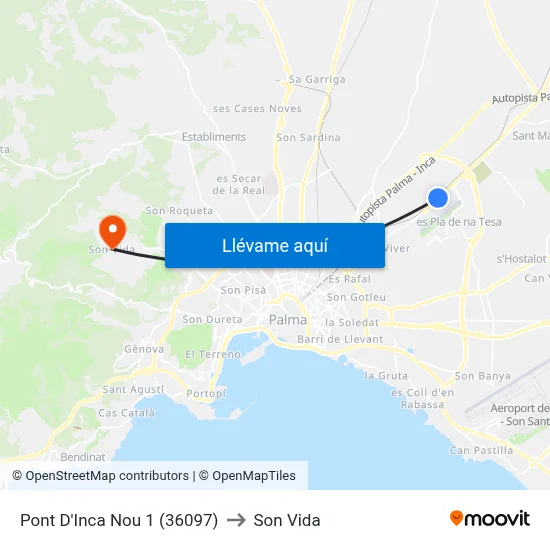 Pont D'Inca Nou 1 (36097) to Son Vida map
