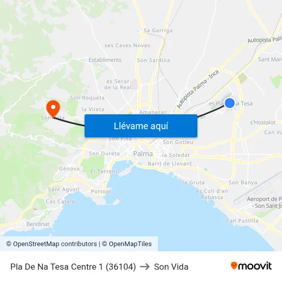 Pla De Na Tesa Centre 1 (36104) to Son Vida map