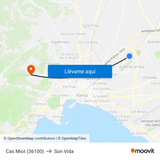 Cas Miot (36100) to Son Vida map