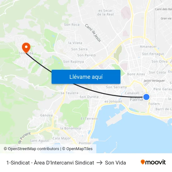 1-Sindicat - Àrea D'Intercanvi Sindicat to Son Vida map