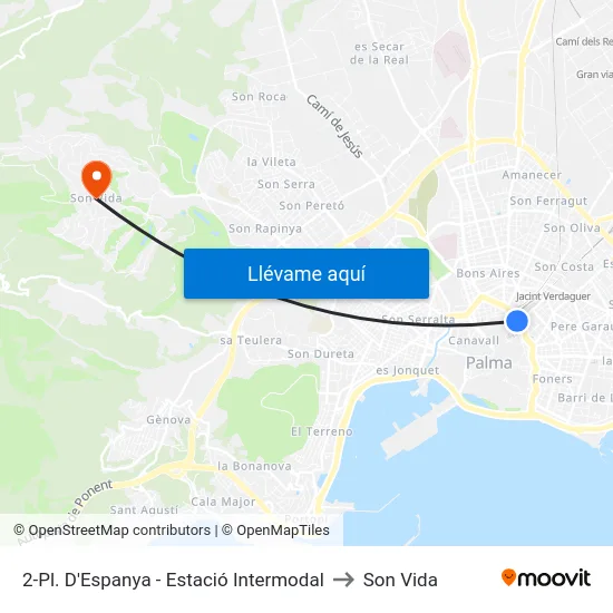 2-Pl. D'Espanya - Estació Intermodal to Son Vida map