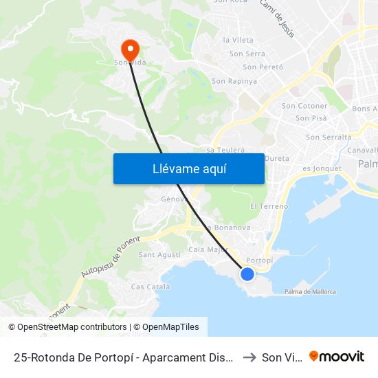 25-Rotonda De Portopí - Aparcament Dissuasiu to Son Vida map