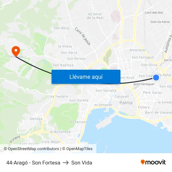 44-Aragó - Son Fortesa to Son Vida map