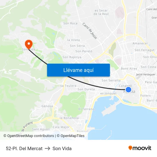 52-Pl. Del Mercat to Son Vida map