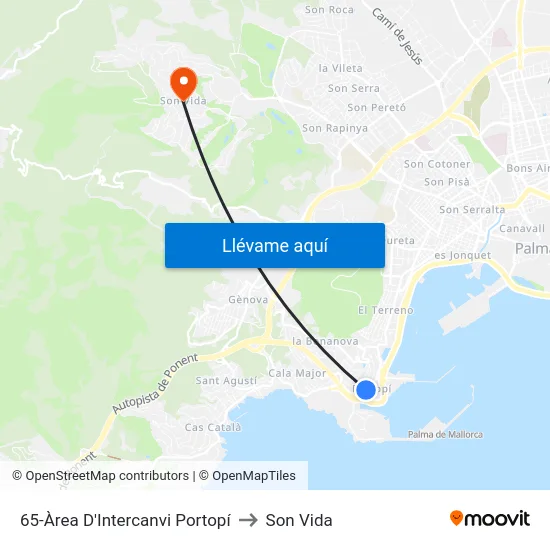 65-Àrea D'Intercanvi Portopí to Son Vida map