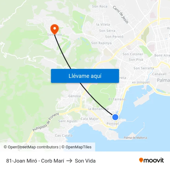 81-Joan Miró - Corb Marí to Son Vida map