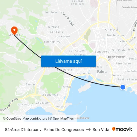 84-Àrea D'Intercanvi Palau De Congressos to Son Vida map