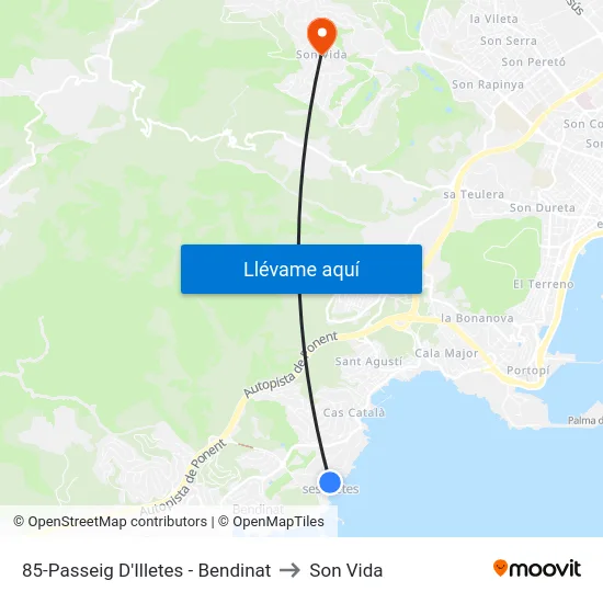 85-Passeig D'Illetes - Bendinat to Son Vida map