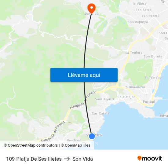 109-Platja De Ses Illetes to Son Vida map