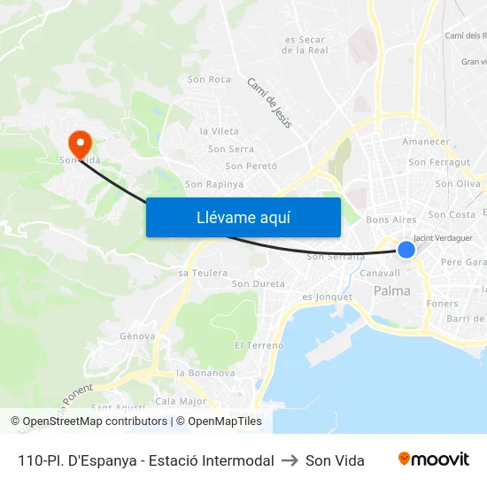 110-Pl. D'Espanya - Estació Intermodal to Son Vida map