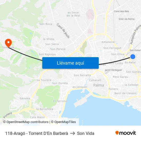 118-Aragó - Torrent D'En Barberà to Son Vida map