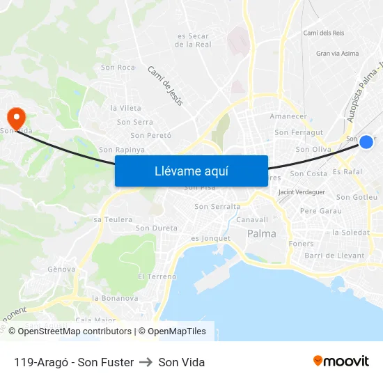 119-Aragó - Son Fuster to Son Vida map