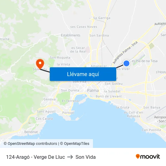 124-Aragó - Verge De Lluc to Son Vida map