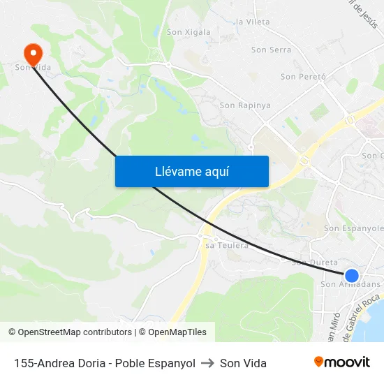 155-Andrea Doria - Poble Espanyol to Son Vida map