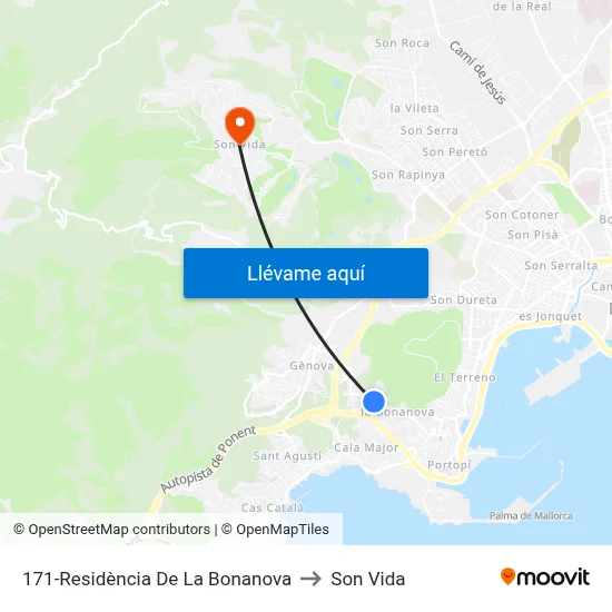 171-Residència De La Bonanova to Son Vida map
