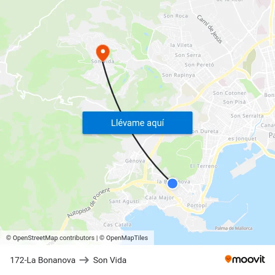 172-La Bonanova to Son Vida map