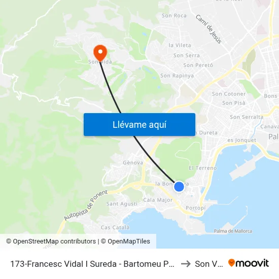 173-Francesc Vidal I Sureda - Bartomeu Pons I Coll to Son Vida map
