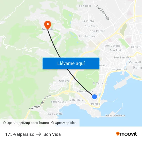 175-Valparaíso to Son Vida map