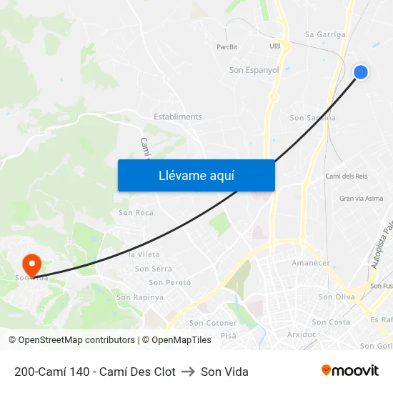200-Camí 140 - Camí Des Clot to Son Vida map