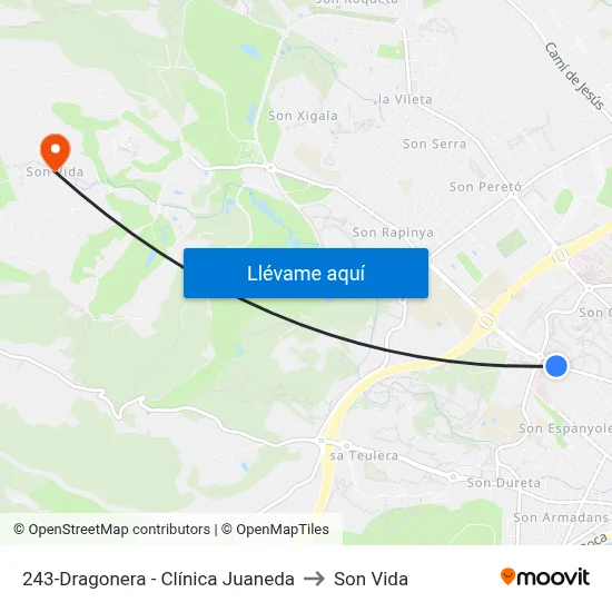 243-Dragonera - Clínica Juaneda to Son Vida map