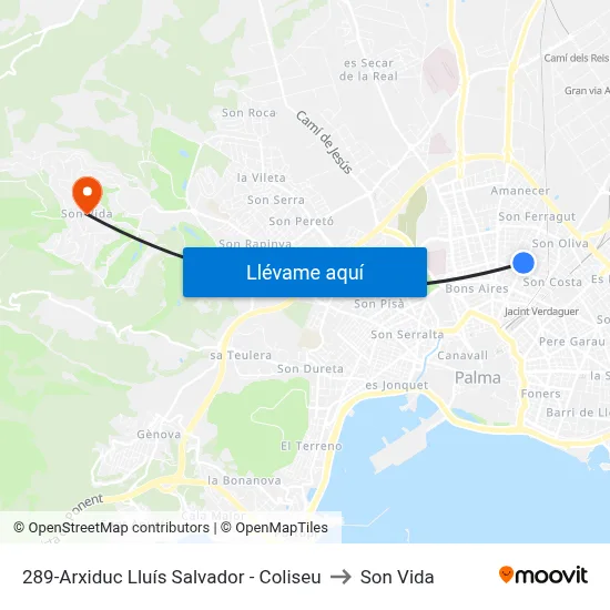 289-Arxiduc Lluís Salvador - Coliseu to Son Vida map