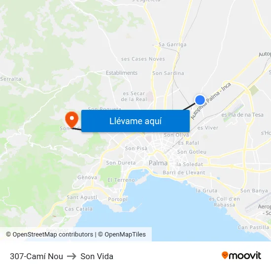 307-Camí Nou to Son Vida map