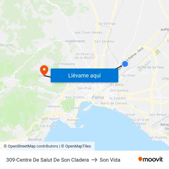309-Centre De Salut De Son Cladera to Son Vida map