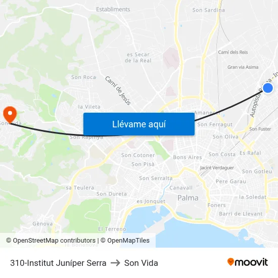 310-Institut Juníper Serra to Son Vida map