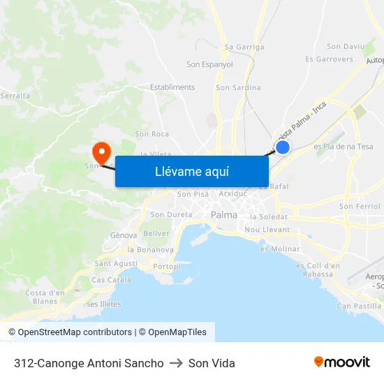 312-Canonge Antoni Sancho to Son Vida map