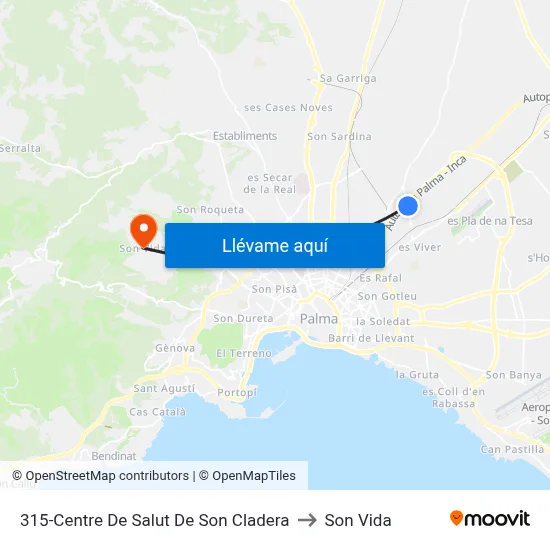 315-Centre De Salut De Son Cladera to Son Vida map