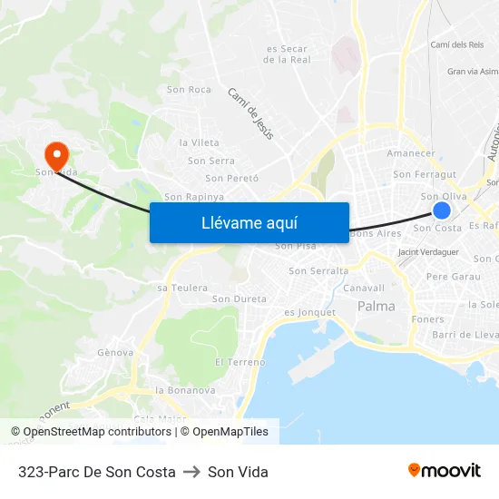 323-Parc De Son Costa to Son Vida map