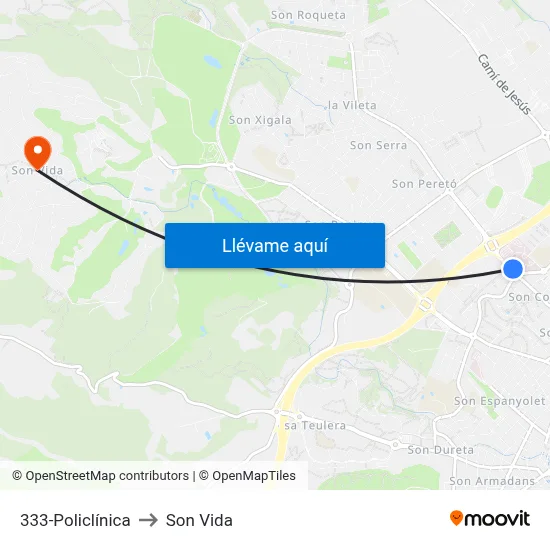 333-Policlínica to Son Vida map