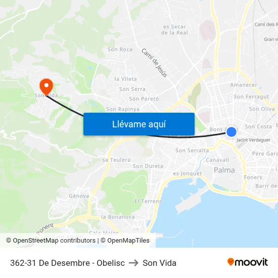362-31 De Desembre - Obelisc to Son Vida map