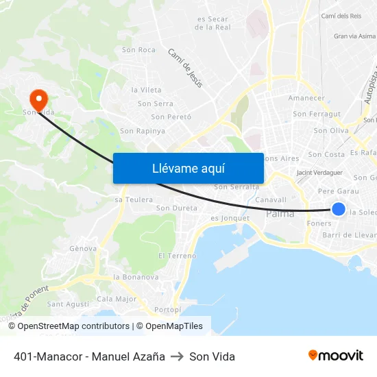 401-Manacor - Manuel Azaña to Son Vida map