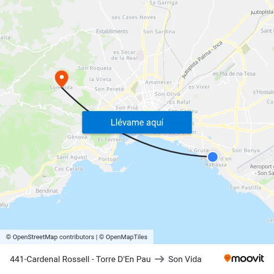 441-Cardenal Rossell - Torre D'En Pau to Son Vida map